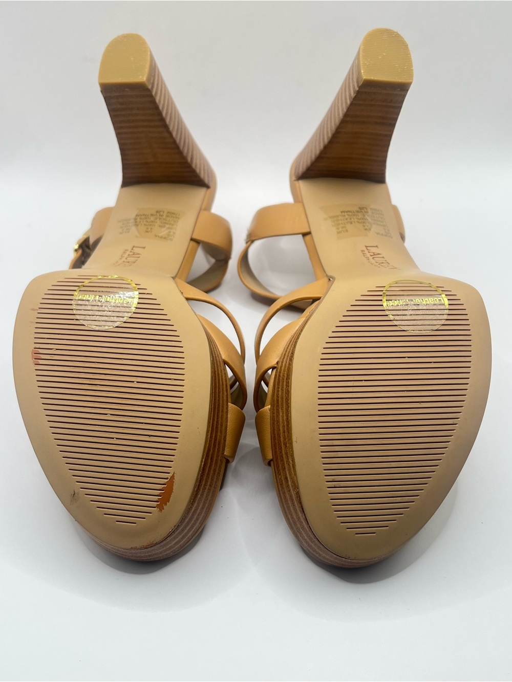 Lauren Ralph Lauren Sofia New Womens 6.5 Tan Leather Platform Block Heel Sandals - Picture 12 of 13